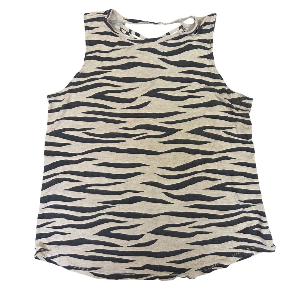 Maurices 24/7 Women Zebra Print Tank Top Tan Black Strappy Back Medium Boho